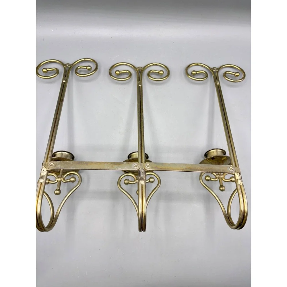 Vintage Brass Triple Wall Sconce Adjustable Folding Scroll Heart Candle Holder